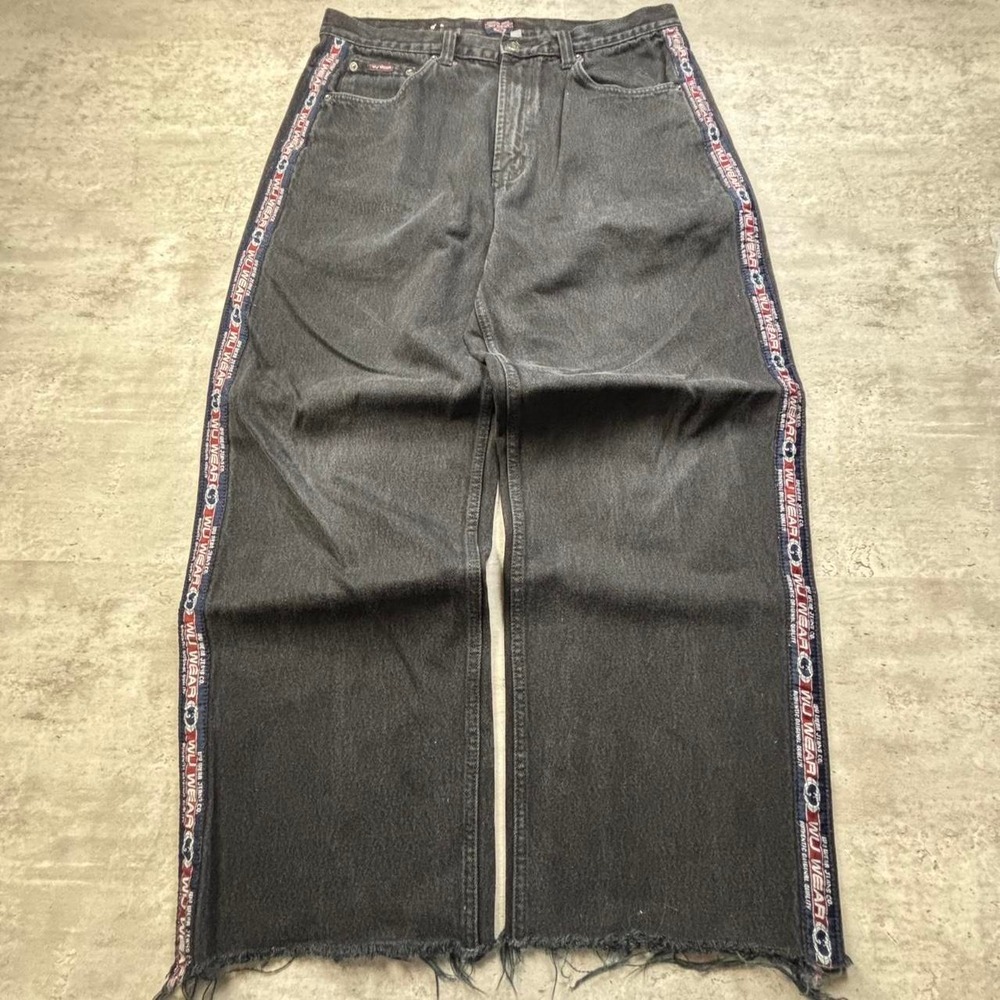 Wu Wear Jeans Men 34 Black Vintage 90s Rap Hip Hop Baggy Taped Logo